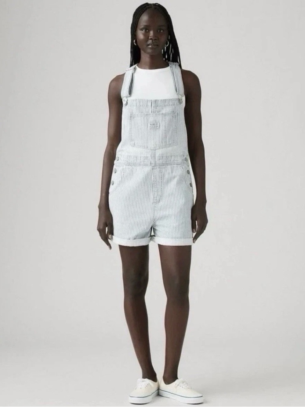 LEVI'S NWT Vintage Railroad Stripe Shortalls Striped Denim Jean Overalls Size XL
